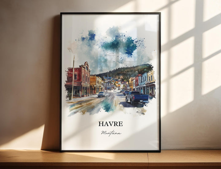 Havre MT Wall Art, Hill County Print, Montana Watercolor Art, Havre Montana Gift, Travel Print, Travel Poster, Housewarming Gift