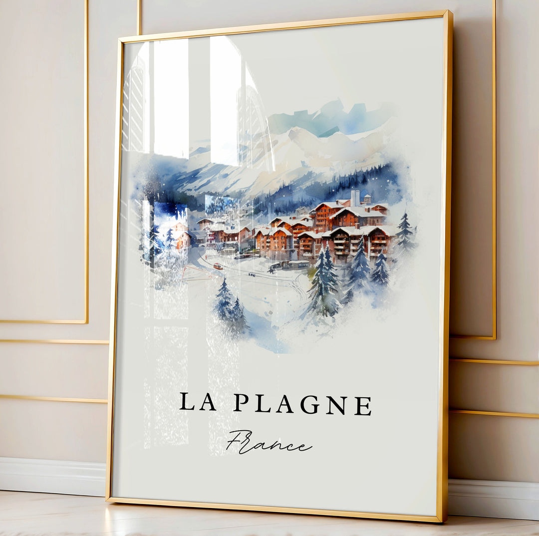 La Plagne Wall Art, La Plagne France Print, La Plagne Watercolor Art, French Alps Art Gift,