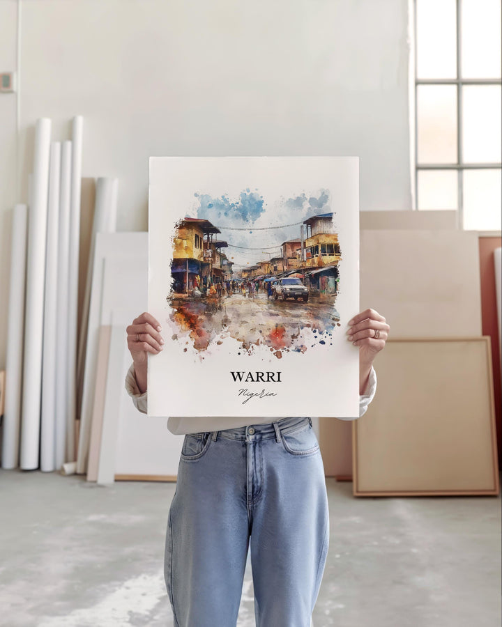 Warri Nigeria Wall Art, Nigeria Africa Print, Nigeria Watercolor Art, Warri Nigeria Gift, Travel Print, Travel Poster, Housewarming Gift