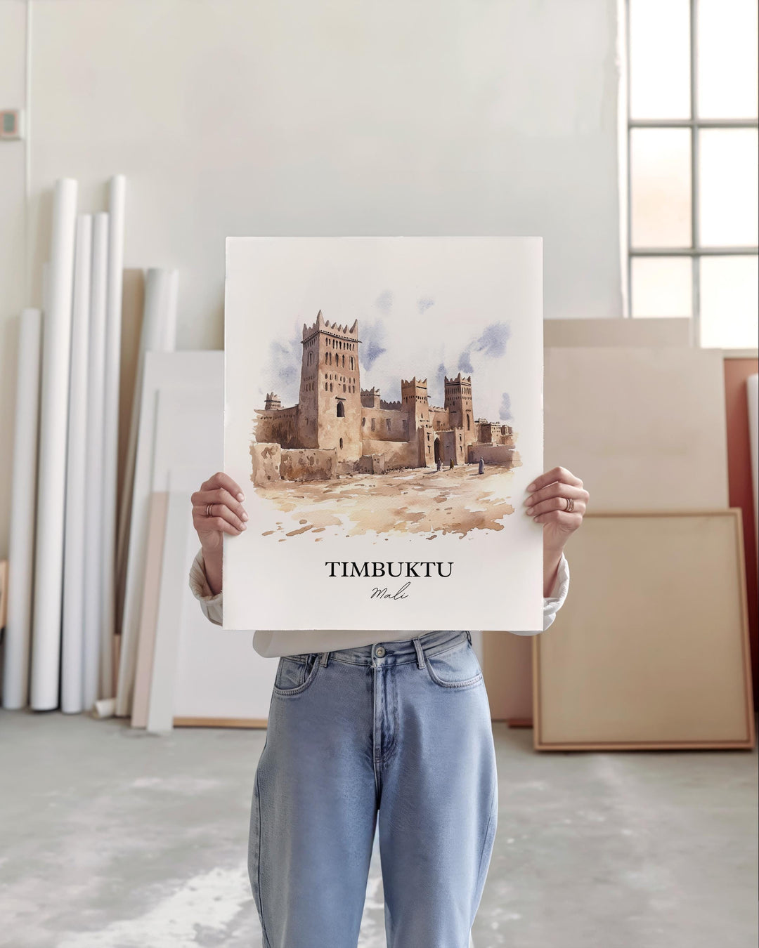 Timbuktu Wall Art, Mali Africa Print, Mali Watercolor Art, Timbuktu Mali Gift, Travel Print, Travel Poster, Housewarming Gift