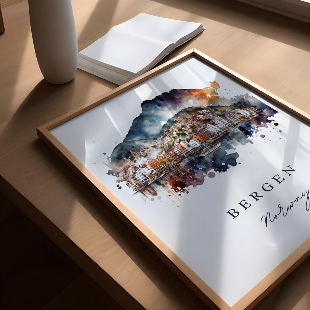Bergen Norway wall art - Bergen, Norway poster, Bergen Norway Wedding gift, Birthday present, Custom Text, Personalized Gift