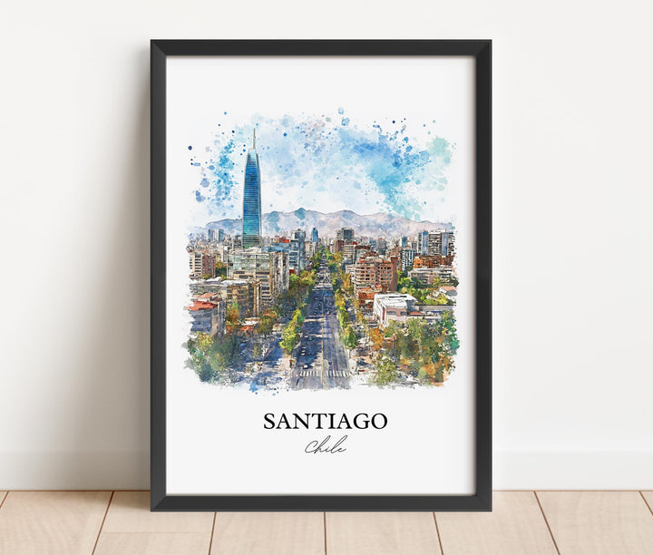 Santiago Wall Art, Santiago Print, Chile Watercolor Art, Santiago Chile Gift, Travel Print, Travel Poster, Housewarming Gift