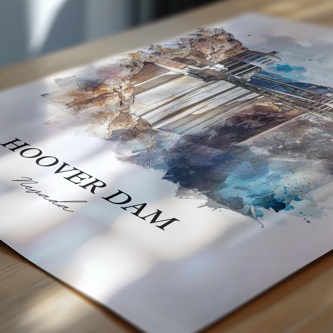 Hoover Dam NV Wall Art, Black Canyon Print, Nevada Watercolor Art, Hoover Dam Gift, Travel Print, Travel Poster, Housewarming Gift