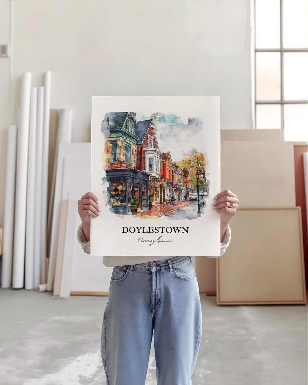 Doylestown PA Wall Art, Bucks County Print, Pennsylvania Watercolor Art, Doylestown PA Gift, Travel Print, Travel Poster, Housewarming Gift