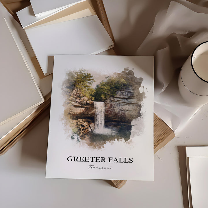 Greeter Falls Wall Art, Grundy County Print, Tennessee Watercolor Art, Greeter Falls TN Gift, Travel Print, Travel Poster, Housewarming Gift