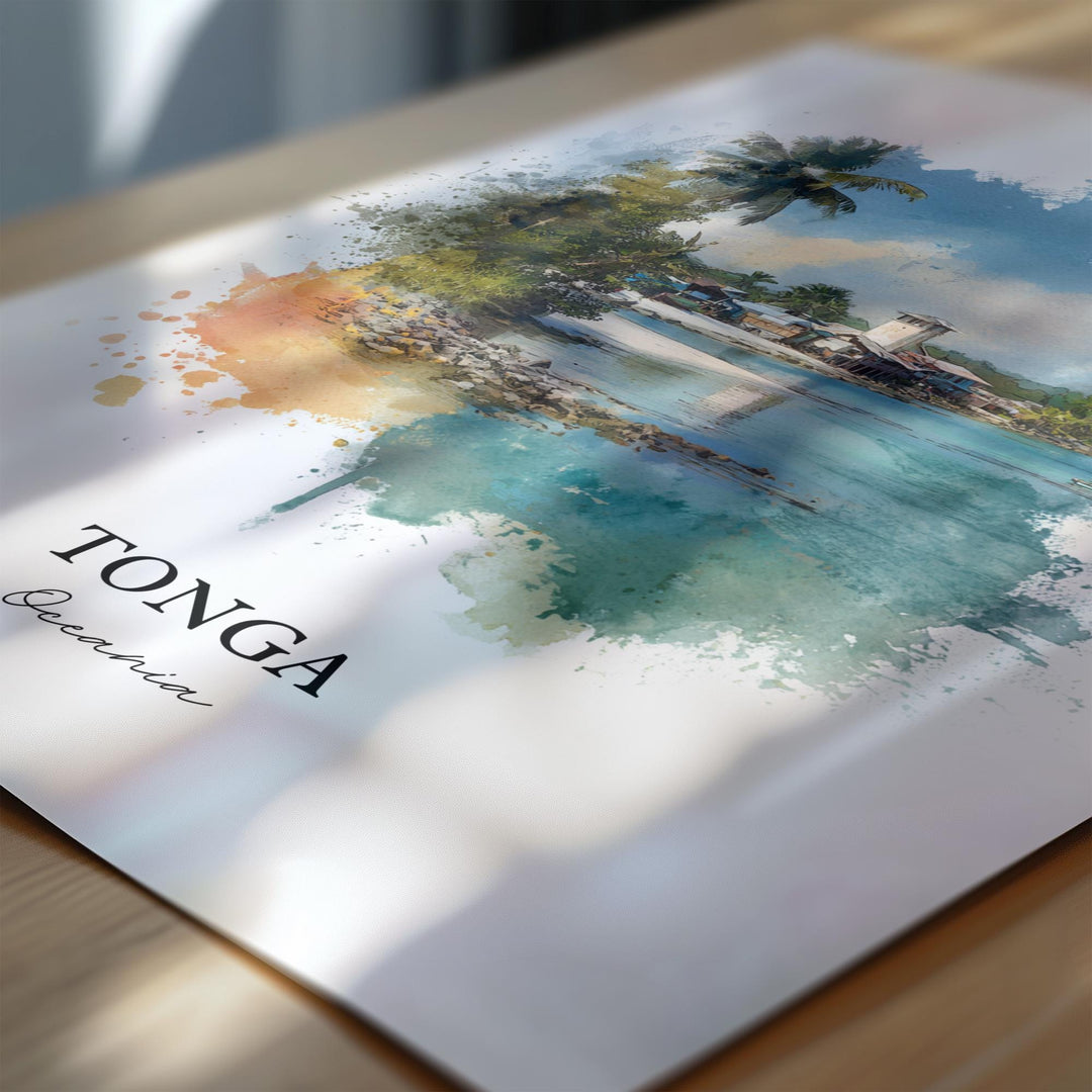 Tonga Wall Art, Tonga Print, Tonga Island Watercolor Art, Tonga Gift, Travel Print, Travel Poster, Housewarming Gift