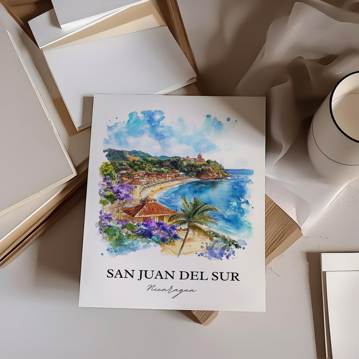 San Juan del Sur Wall Art, Maderas Beach Print, Nicaragua Watercolor, San Juan del Sur Gift, Travel Print, Travel Poster, Housewarming Gift
