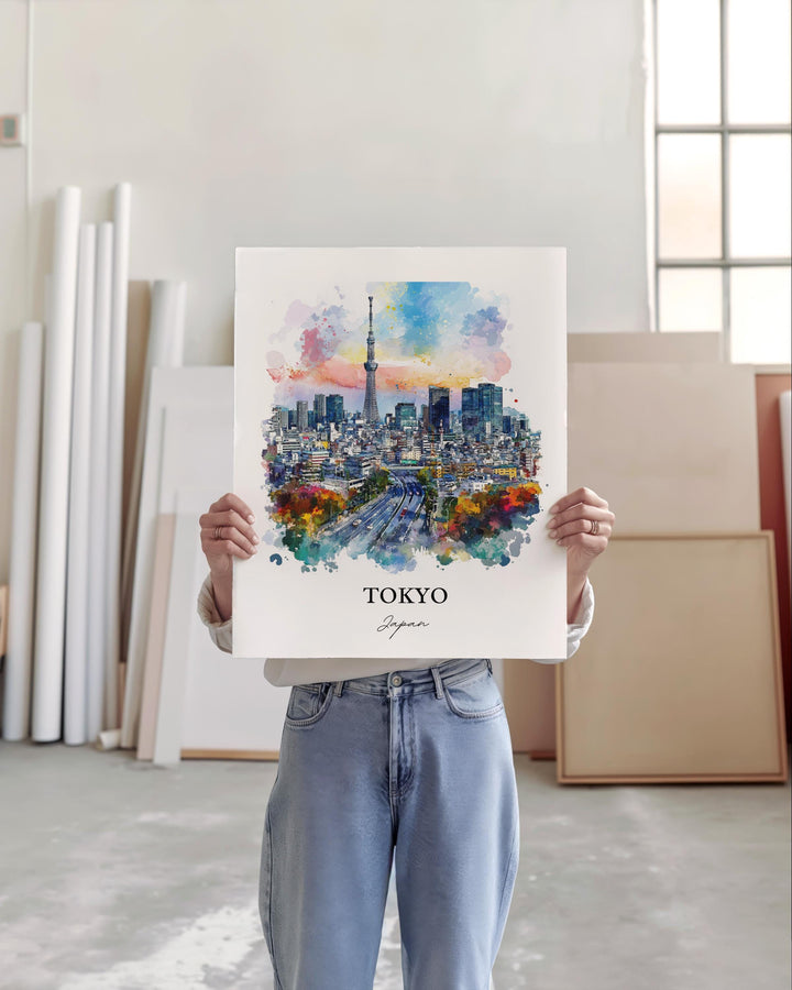 Tokyo Wall Art, Tokyo Skyline Print, Japan Watercolor Art, Tokyo Japan Gift, Travel Print, Travel Poster, Housewarming Gift