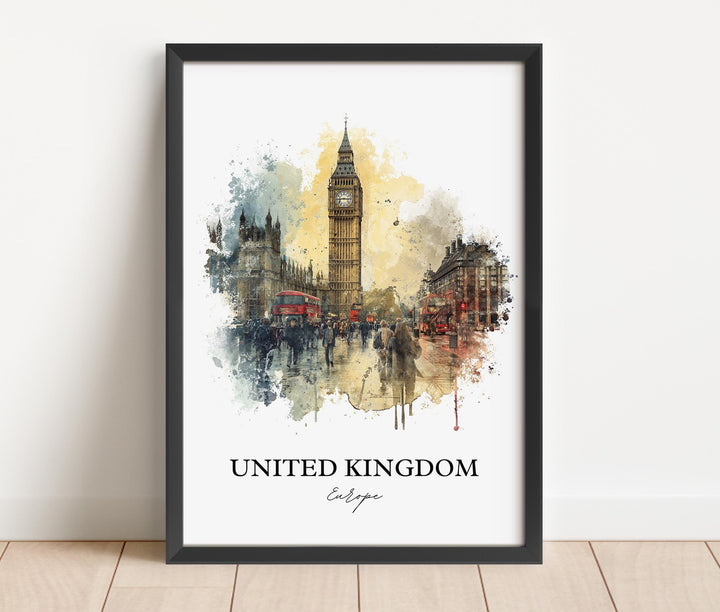 United Kingdom Wall Art, England Print, UK Watercolor Art, United Kingdom Gift, Travel Print, Travel Poster, Housewarming Gift