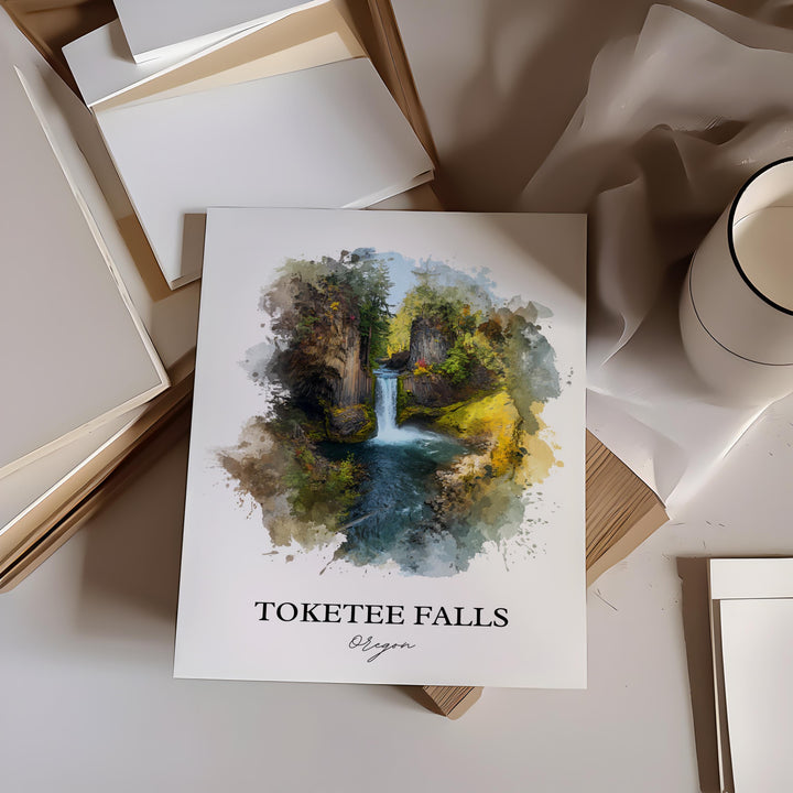 Toketee Falls Wall Art, Idleyld Park Print, Oregon Watercolor Art, Toketee Falls Gift, Travel Print, Travel Poster, Housewarming Gift