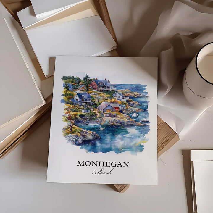 Monhegan Island Wall Art, Gulf of Maine Print, Maine Watercolor Art, Monhegan Island Gift, Travel Print, Travel Poster, Housewarming Gift