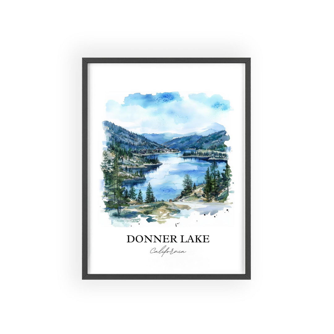 Donner Lake Wall Art, Donner Lake Print, California Watercolor Art, Donner Lake Gift, Travel Print, Travel Poster, Housewarming Gift