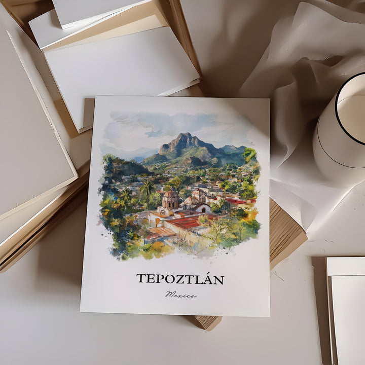 Tepoztlán Wall Art, Tepoztlán Print, Mexico City Watercolor Art, Tepoztlán Mexico Gift, Travel Print, Travel Poster, Housewarming Gift