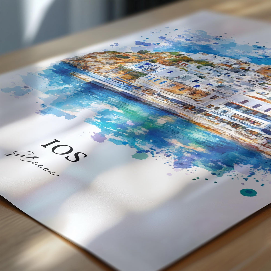 Ios Greece Wall Art, Cyclades Print, Greece Watercolor Art, Ios Greece Gift, Travel Print, Travel Poster, Housewarming Gift