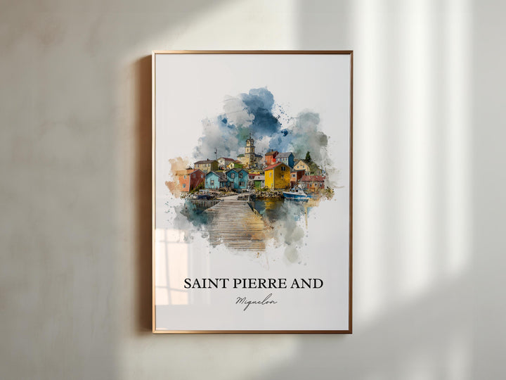 Saint Pierre and Miquelon Art, Newfoundland Print, Saint Pierre Watercolor, Miquelon Gift, Travel Print, Travel Poster, Housewarming Gift