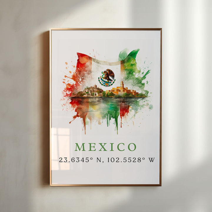 Mexico wall art - Mexico poster print with coordinates, MX Art - Framed and Unframed Options - Wedding gift, Birthday present, Custom Text