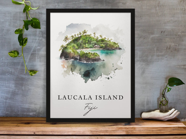 Laucala Island traditional travel art - Fiji, Laucala Island poster, Wedding gift, Birthday present, Custom Text, Personalised Gift