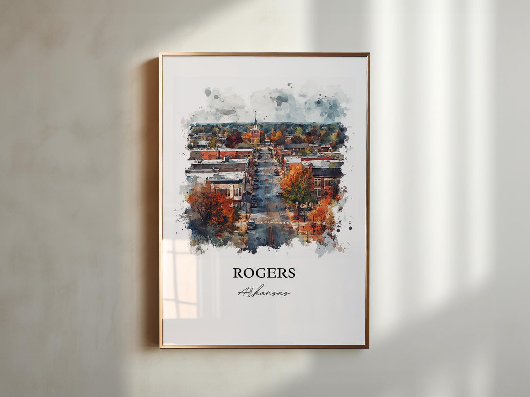 Rogers Arkansas Wall Art, Rogers AR Print, Ozarks Watercolor Art, Benton County Gift, Travel Print, Travel Poster, Housewarming Gift