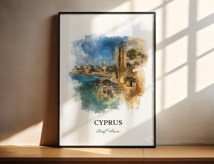 Cyprus Wall Art, Cyprus Print, Cyprus Watercolor Art, Cyprus Country Gift, Travel Print, Travel Poster, Housewarming Gift