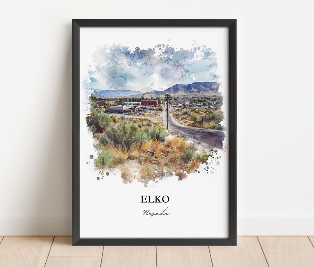 Elko Nevada Wall Art, Elko NV Print, Nevada Watercolor Art, Elko NV Gift, Travel Print, Travel Poster, Housewarming Gift