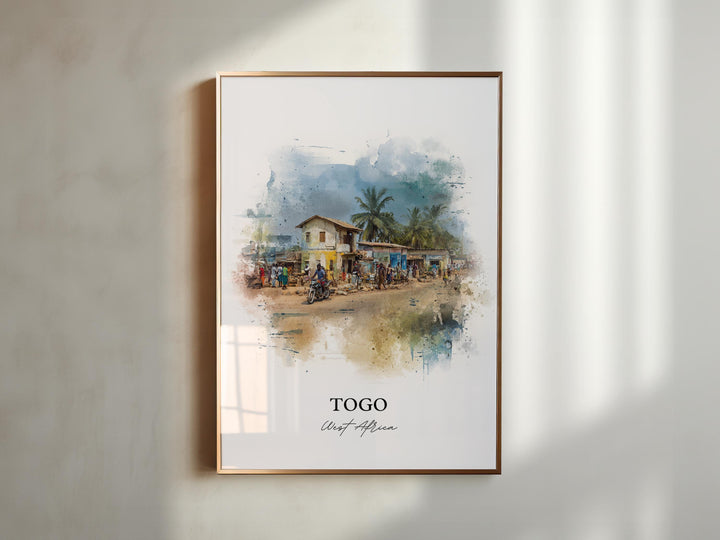 Togo Wall Art, Togo Print, Togo Africa Watercolor Art, West Africa Gift, Travel Print, Travel Poster, Housewarming Gift