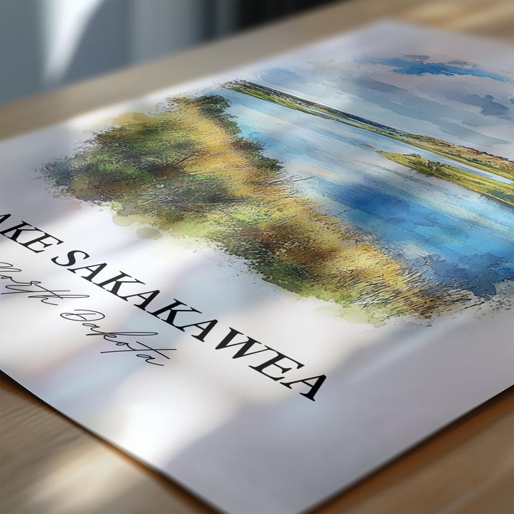 Lake Sakakawea ND Wall Art, Pick City ND Print, North Dakota Watercolor, Lake Sakakawea Gift, Travel Print, Travel Poster, Housewarming Gift