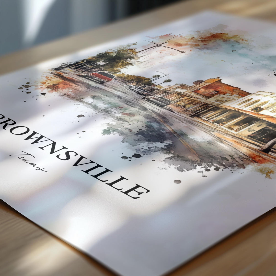 Brownsville TX Wall Art, Cameron County Print, Texas Watercolor Art, Brownsville Texas Gift, Travel Print, Travel Poster, Housewarming Gift