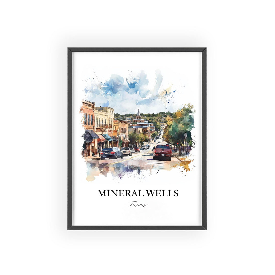 Mineral Wells TX Wall Art, Palo Pinto County Print, Texas Watercolor Art, Mineral Wells Gift, Travel Print, Travel Poster, Housewarming Gift