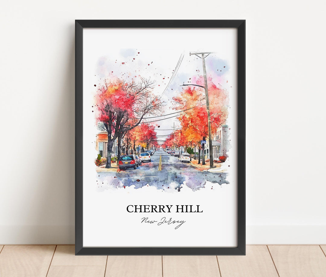 Cherry Hill NJ Wall Art, South Jersey Print, Cherry Hill Watercolor Art, Cherry Hill Gift, Travel Print, Travel Poster, Housewarming Gift
