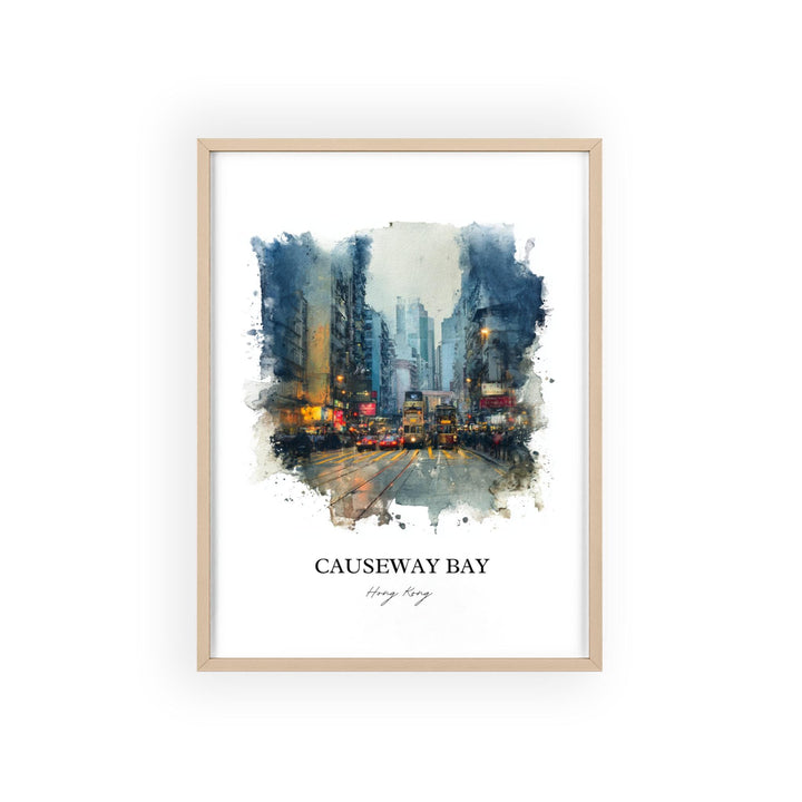 Causeway Bay Wall Art, Hong Kong Print, Hong Kong Watercolor Art, HK China Gift, Causeway Bay Print, Travel Poster, Housewarming Gift