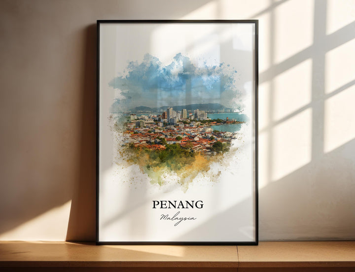 Penang Wall Art, Penang Malaysia Print, Malaysia Watercolor Art, Penang Malaysia Gift, Travel Print, Travel Poster, Housewarming Gift
