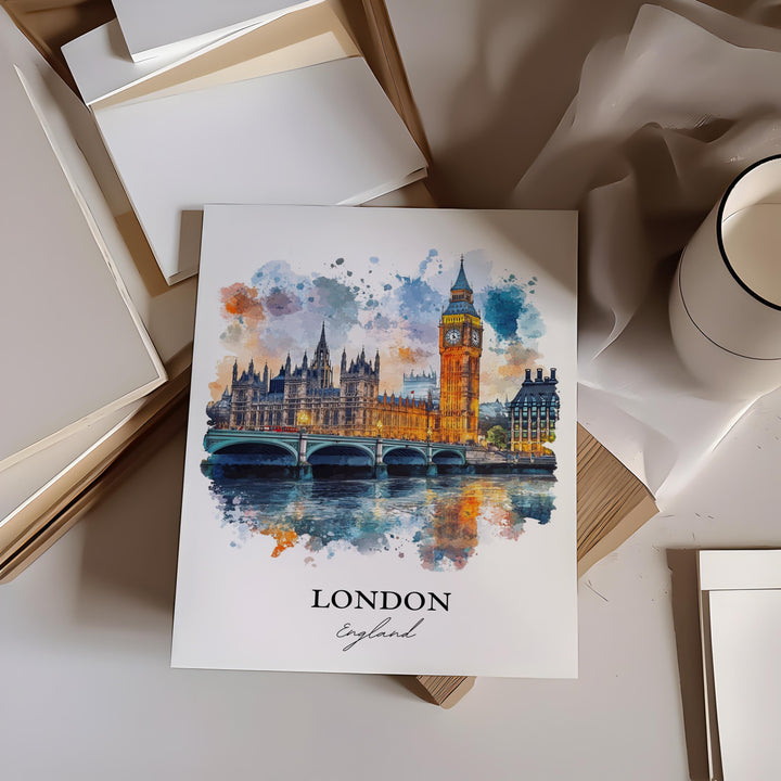 London Wall Art, Big Ben Print, England Watercolor Art, London UK Gift, Travel Print, Travel Poster, Housewarming Gift