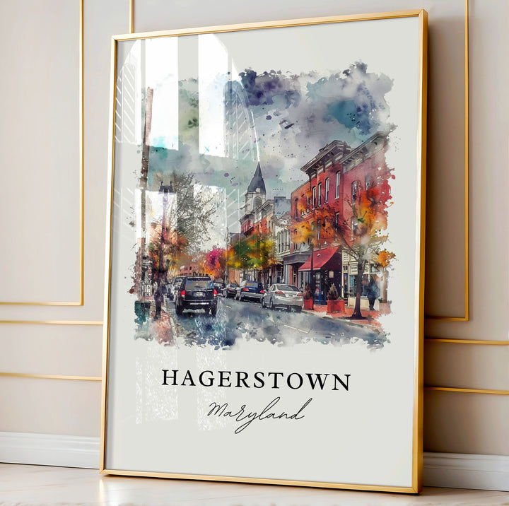 Hagerstown Wall Art, Hagerstown Print, Hagerstown MD Watercolor, Hagerstown Maryland Gift, Travel Poster, Housewarming Gift