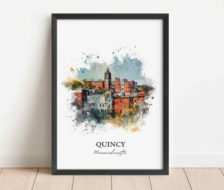 Quincy MA Wall Art, Quincy Print, Quincy Watercolor Art, Norfolk County MA Gift, Travel Print, Travel Poster, Housewarming Gift