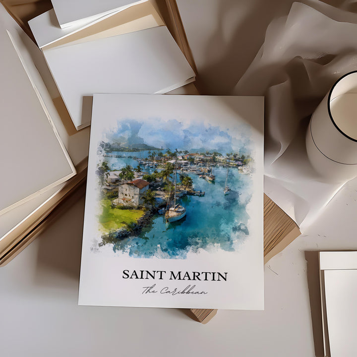 Saint Martin Wall Art, Saint Martin Print, St. Martin Watercolor Art, Caribbean Islands Gift, Travel Print, Travel Poster, Housewarming Gift