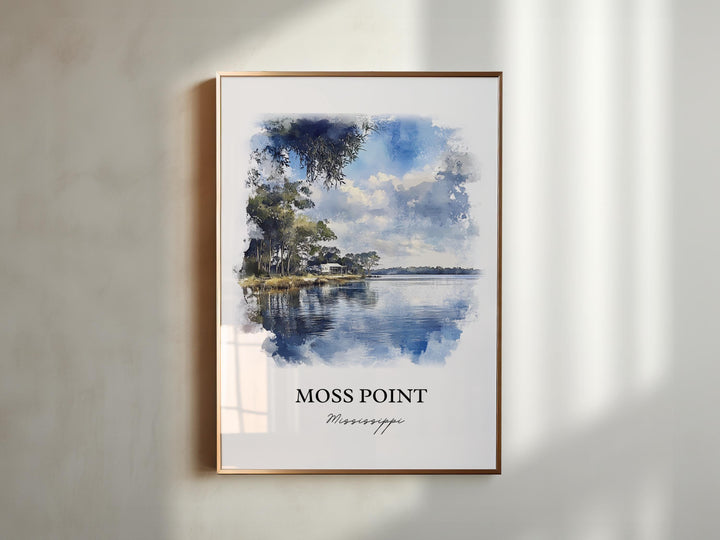 Moss Point MS Wall Art, Jackson County MS Print, Mississippi Watercolor Art, Moss Point Gift, Travel Print, Travel Poster, Housewarming Gift
