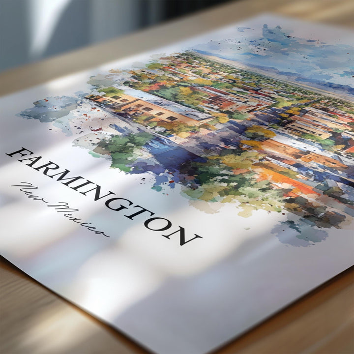 Farmington NM Wall Art, San Juan County Print, New Mexico Watercolor Art, Farmington NM Gift, Travel Print, Travel Poster, Housewarming Gift