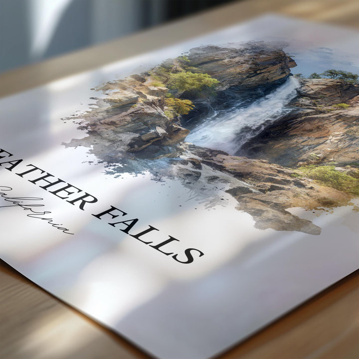 Feather Falls, California, USA – Watercolor Art Print