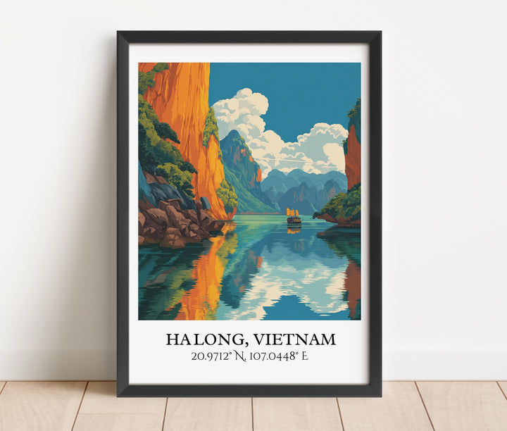 Ha Long Art, Ha Long Retro Travel Art, Ha Long Home Decor, Ha Long Vietnam Gift, Vietnam Travel Art, Travel Prints, Housewarming Gift