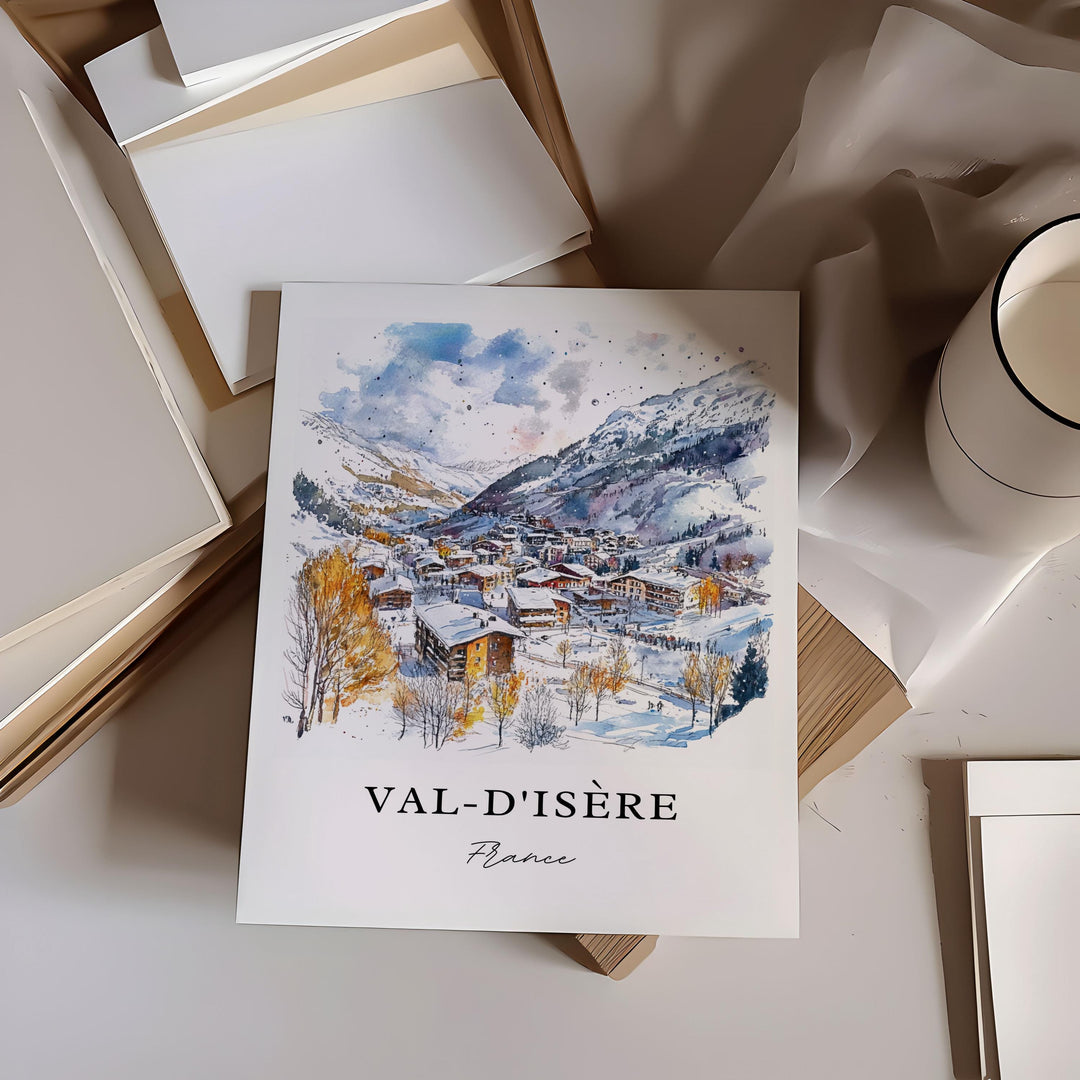Val-d'Isère Wall Art, French Alps Print, Tignes Watercolor Art, Espace Killy Ski Gift, Travel Print, Travel Poster, Housewarming Gift