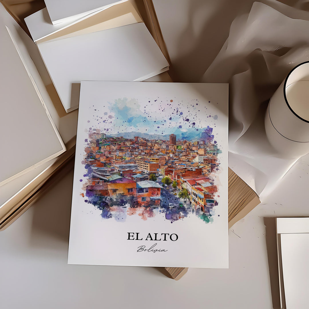 El Alto Bolivia Wall Art, La Paz Print, Bolivia Watercolor Art, El Alto Bolivia Gift, Travel Print, Travel Poster, Housewarming Gift