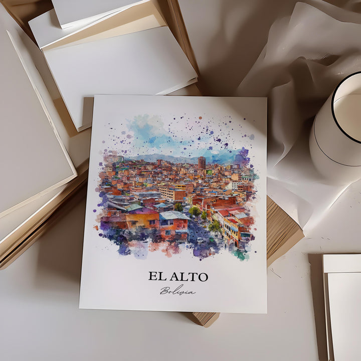 El Alto Bolivia Wall Art, La Paz Print, Bolivia Watercolor Art, El Alto Bolivia Gift, Travel Print, Travel Poster, Housewarming Gift