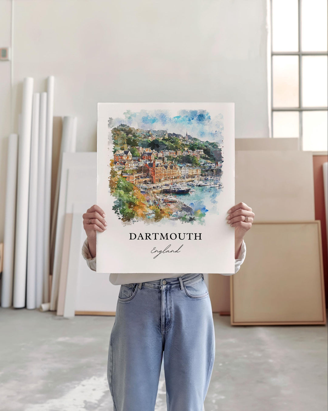 Dartmouth England Wall Art, Devon UK Print, Dartmouth Watercolor Art, Devon England Gift, Travel Print, Travel Poster, Housewarming Gift