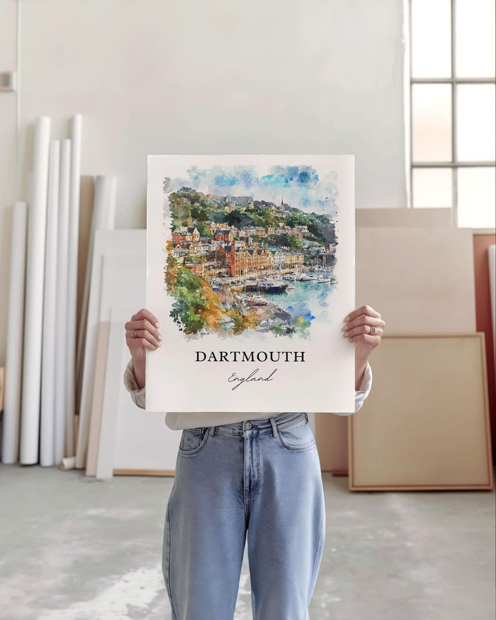 Dartmouth England Wall Art, Devon UK Print, Dartmouth Watercolor Art, Devon England Gift, Travel Print, Travel Poster, Housewarming Gift