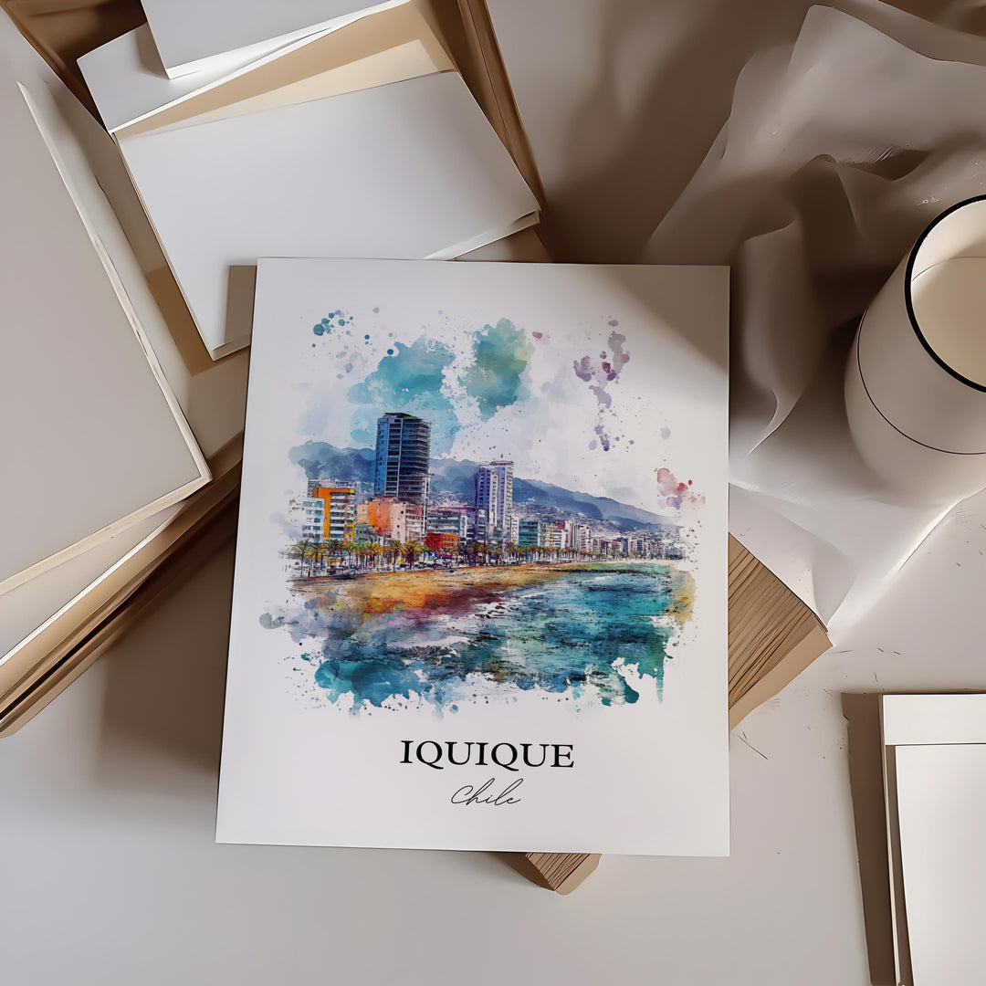 Iquique Chile Wall Art, Northern Chile Print, Chile Watercolor Art, Iquique Chile Gift, Travel Print, Travel Poster, Housewarming Gift