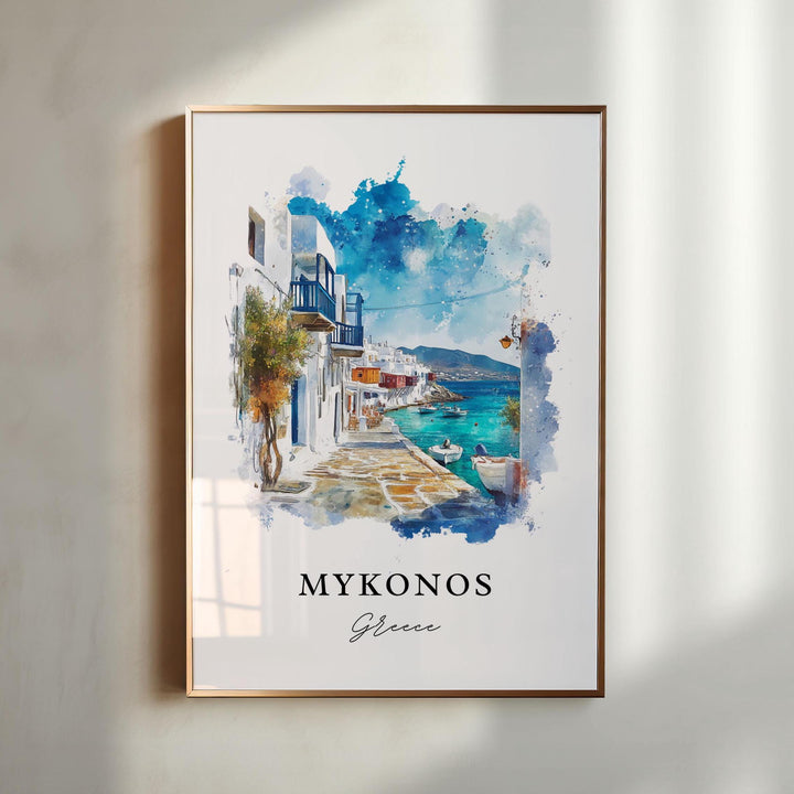 Mykonos Wall Art, Mykonos Greece Print, Mykonos Watercolor Art, Mykonos Gift, Mykonos