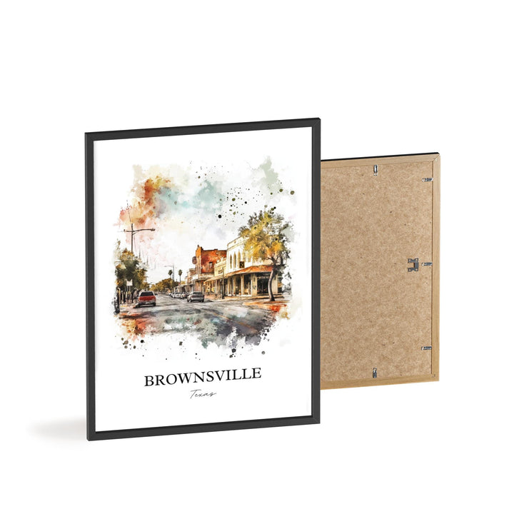 Brownsville TX Wall Art, Cameron County Print, Texas Watercolor Art, Brownsville Texas Gift, Travel Print, Travel Poster, Housewarming Gift