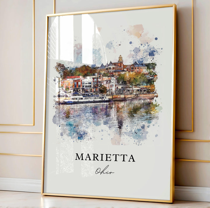 Marietta Ohio Art, Marietta OH Print, Marietta Ohio Watercolor Art, Ohio River Gift,