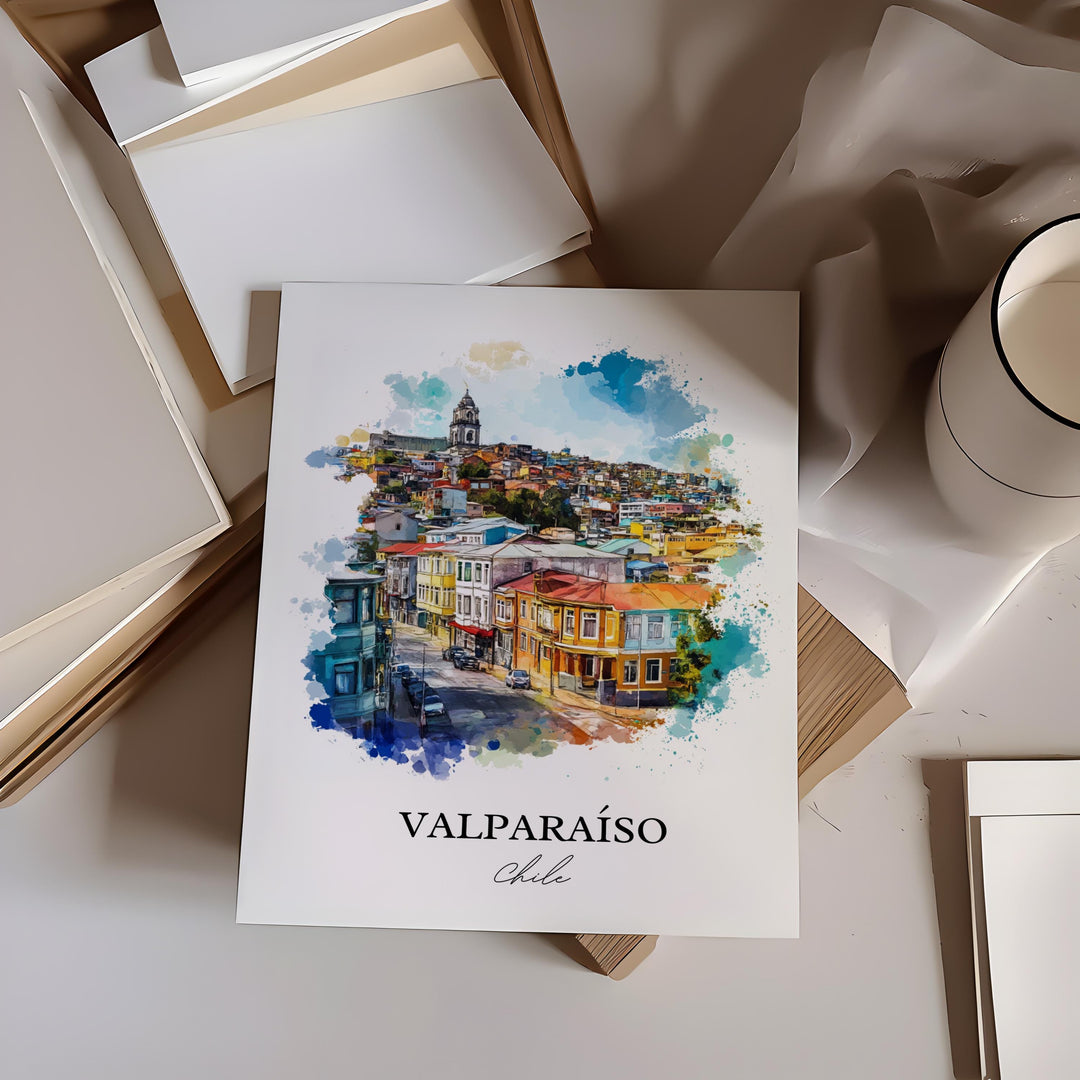 Valparaíso Wall Art, Valparaíso Print, Chile Watercolor Art, Valparaíso Chile Gift, Travel Print, Travel Poster, Housewarming Gift