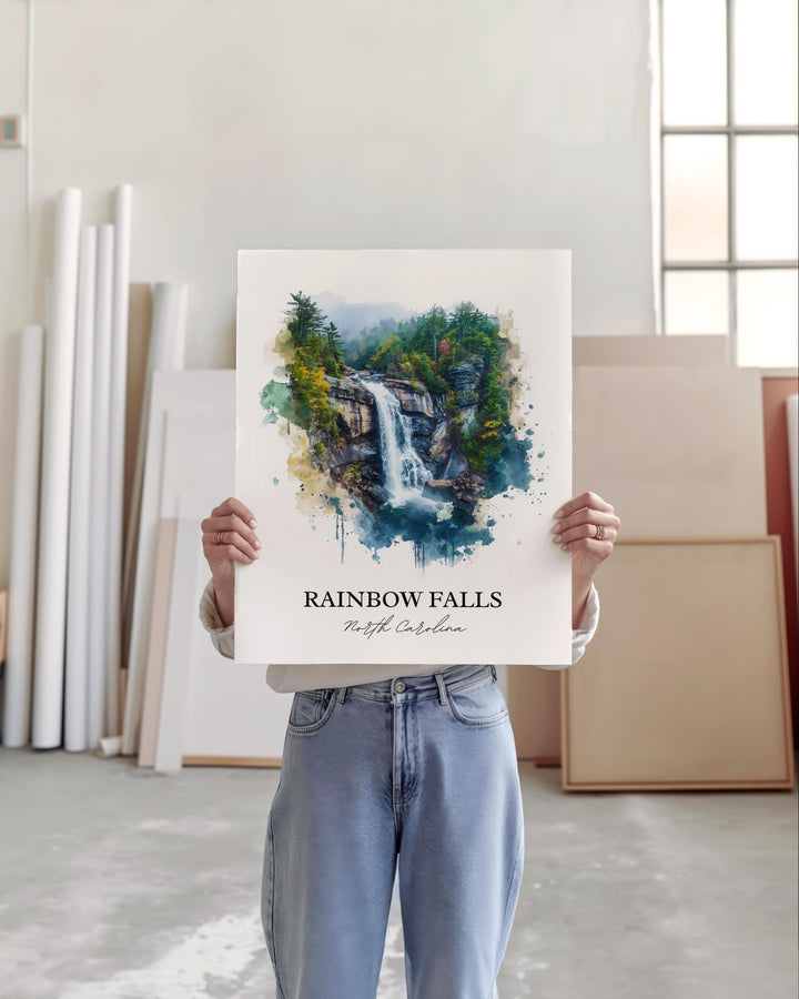 Rainbow Falls Wall Art, North Carolina Print, Rainbow Falls NC Artwork, Brevard Gift, Travel Print, Travel Poster, Housewarming Gift